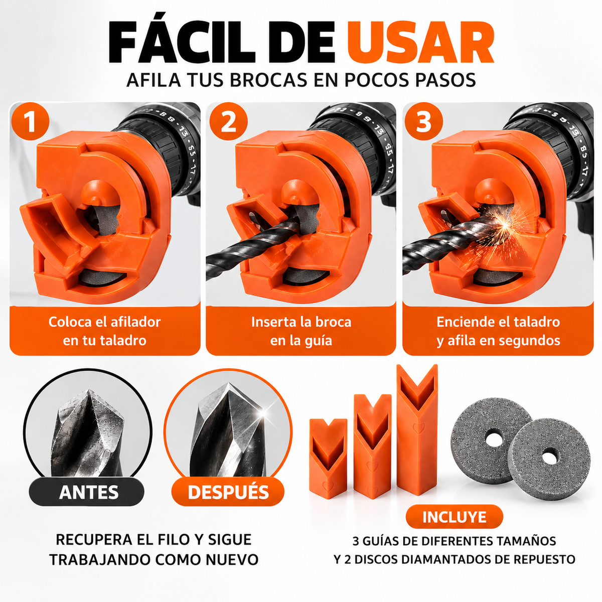 Afilador Profesional de Brocas + 2 Repuestos