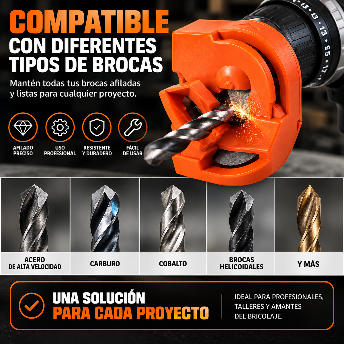 Afilador Profesional de Brocas + 2 Repuestos